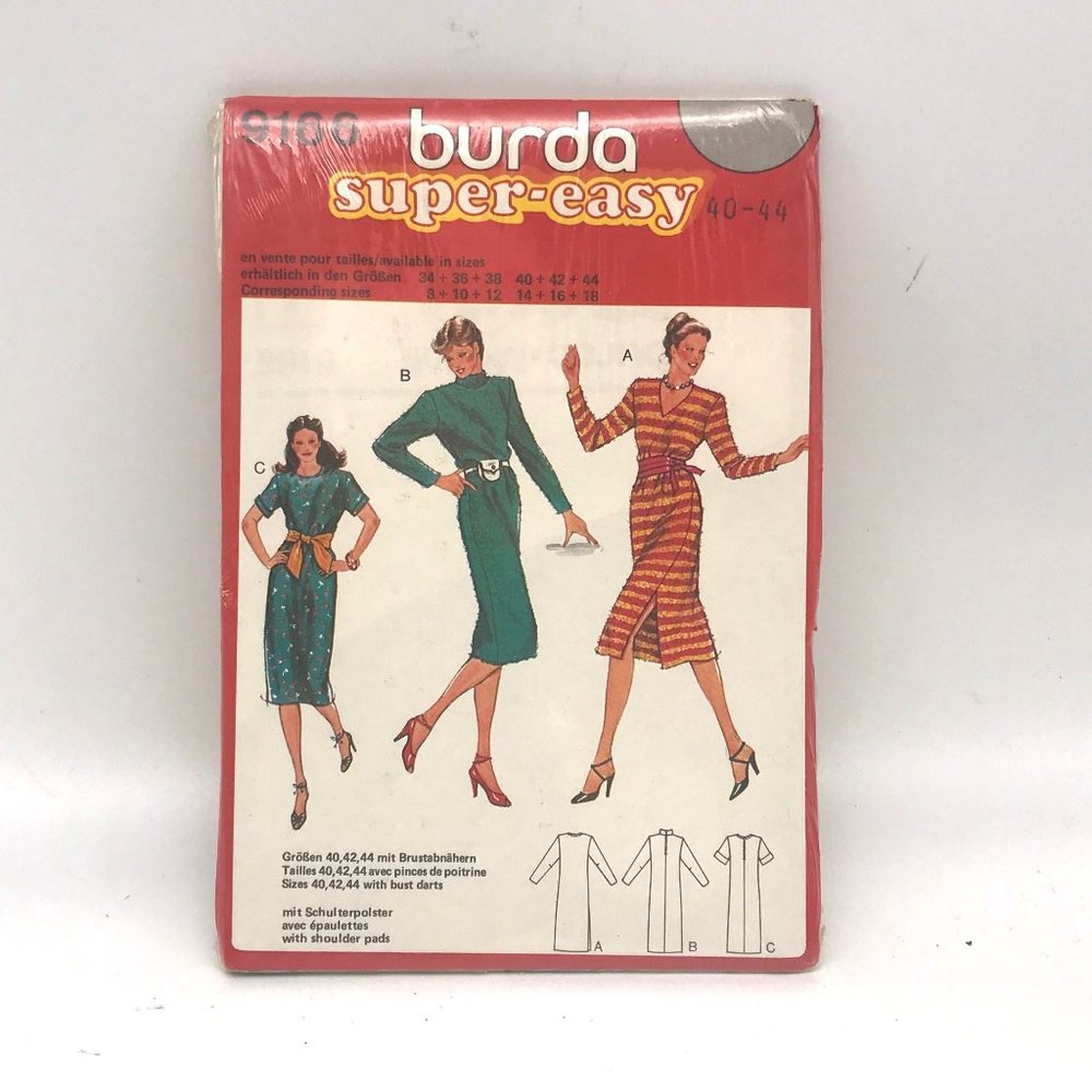 UNCUT Vintage Sewing PATTERN Burda 9166, Super Easy 1980s Misses Dress, Size 8-1